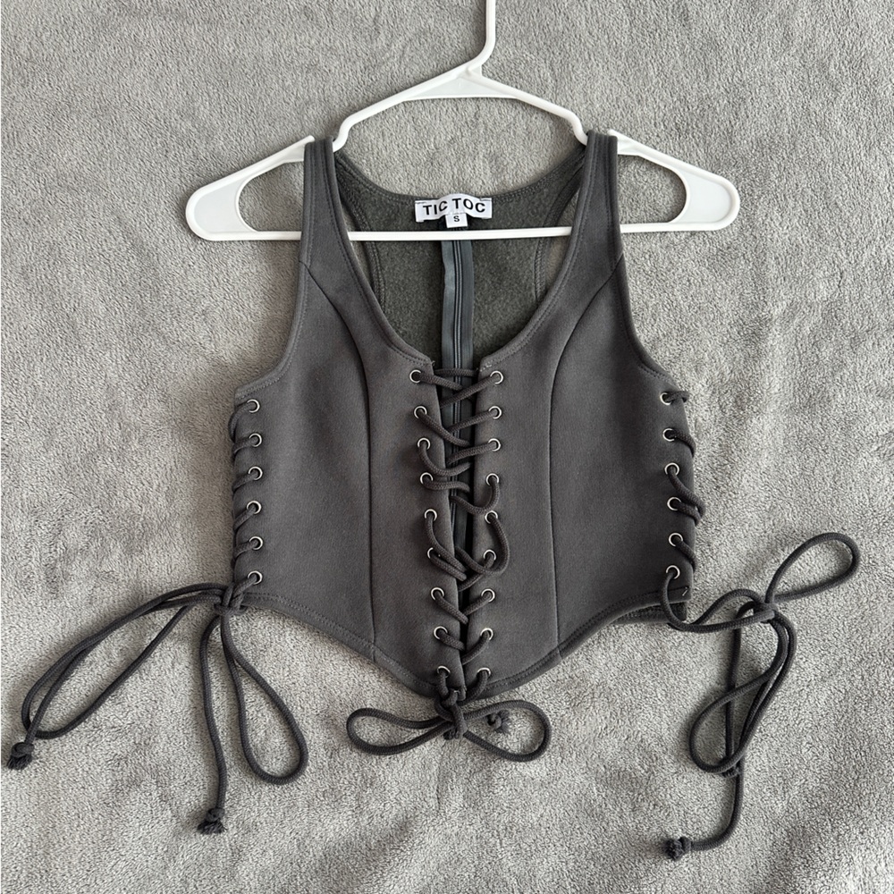 Tic Toc Gray Lace-Up Corset Crop Top